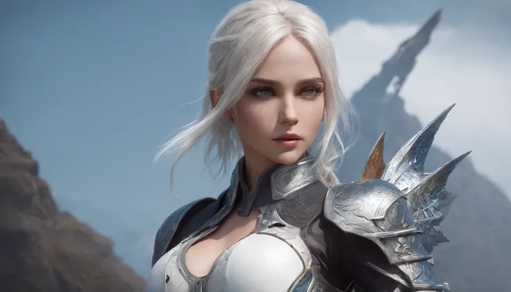 Cirilla Fiona Elen Riannon，Highest image quality，Outstanding details，超高分辨率，（Fidelity：1.4）, Favor the details，closeup cleavage，Ride a dragon，High-tech dragon knight mech，He has a delicate and beautiful face，（（Blue-white flying semi-mechanical fuselage：1.8））...