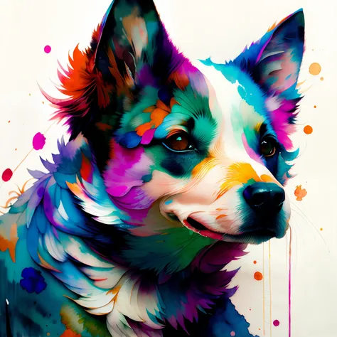 Wtrcolor style, number art (Dog character), offcial art, frontal, Smiling, Masterpiece, Beautiful, ((aquarelle)), facepaint, paint splatter, Intricate details. Highly detailed, Detailed eyes, [Dripping:0.5], trending on artstationh, author：Rachel Walker