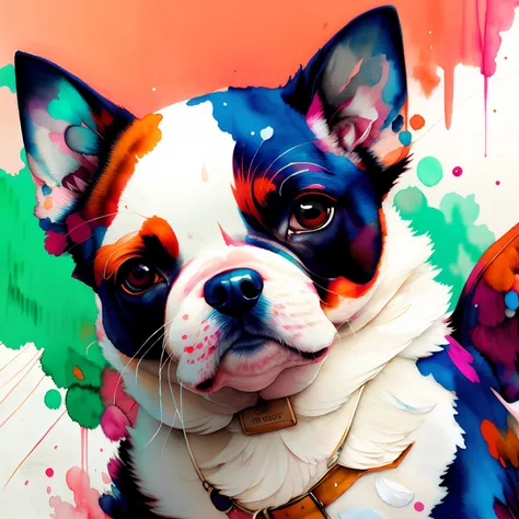 Wtrcolor style, number art (Dog character), offcial art, frontal, Smiling, Masterpiece, Beautiful, ((aquarelle)), facepaint, paint splatter, Intricate details. Highly detailed, Detailed eyes, [Dripping:0.5], trending on artstationh, author：Rachel Walker