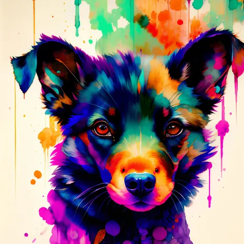 Wtrcolor style, number art (Dog character), offcial art, frontal, Smiling, Masterpiece, Beautiful, ((aquarelle)), facepaint, paint splatter, Intricate details. Highly detailed, Detailed eyes, [Dripping:0.5], trending on artstationh, author：Rachel Walker