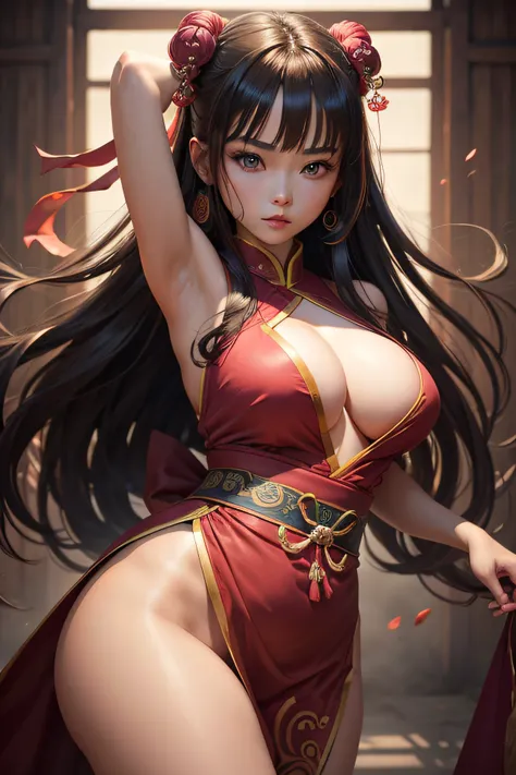 Best Quality, masutepiece, hight resolution, Wuxia 1 Girl, nudde, Super gorgeous face, Super gorgeous eyes, Super gorgeous hair, Kung Fu Fight,Breast large size