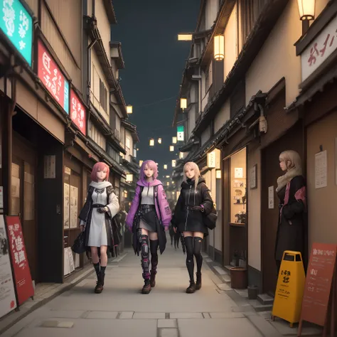 Ragazze con parti meccaniche in una kyoto cyberpunk