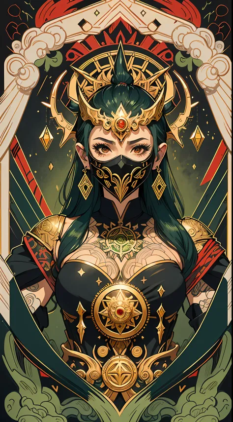 official art, 8k unit wallpaper, ultra detailed, beautiful and aesthetic, high quality, beautiful, masterpiece, best quality (zentangle, mandala, tangled: 0.6), symmetrical, mandala with Loki symbols, Trickery domain, (mask: 1.0), symbolizing daggers, shad...