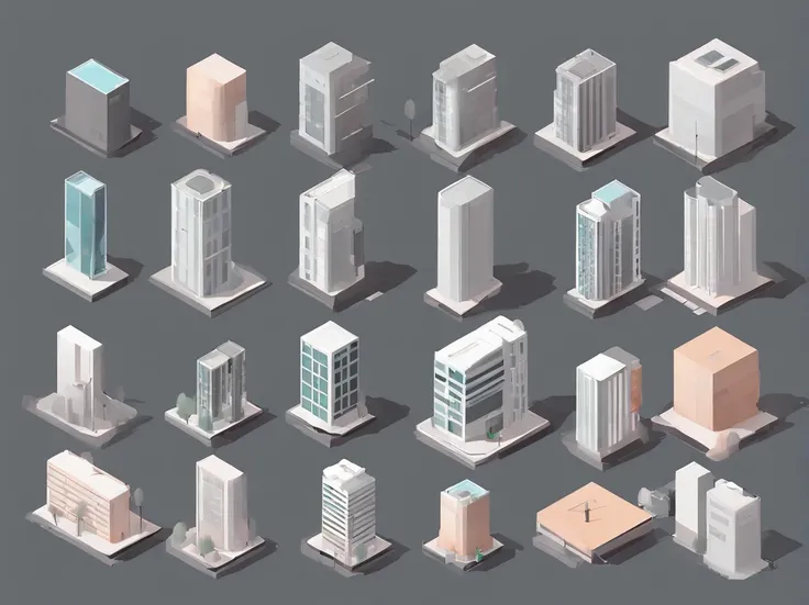 indie game art, minimalist, isometric, dystopian, gray city