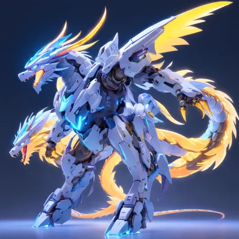 Mecha-cyborf chinesedragon,  (Full body shot) , mech, (dreamy glow 0.5), (luminous neon lights 0.5), Clean, White background, ( Global illumination, Ray traching, hdr, unreal render,reasonable design, high detal, Masterpiece, Best quality, hyper HD, Cinema...