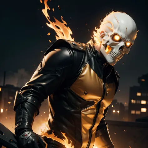 Ghost Rider from Marvel Comics, CGI with clear focus, Photorealistic, high detail, Realistic, Masterpiece, absurdress, Best Quality, HDR, hiquality, hight resolution, Extremely detailed, 8k wallpaper, intricate details, 8K UHD, Full-HD, (foto realista:1.2)...