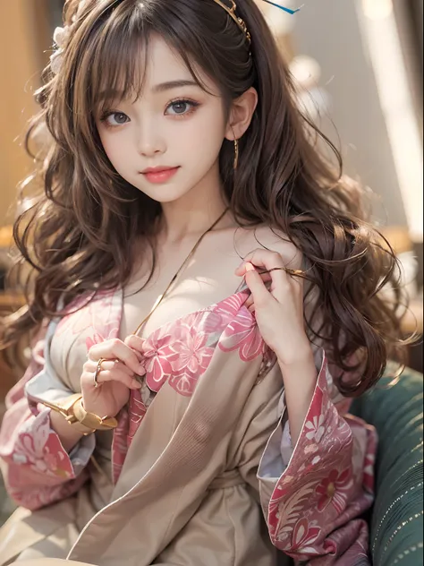 Studio light， depth of fields，  Slim， cute  face， ssmile， beatiful detailed eyes， 19yo Japan， prette， Plump curls，Warm gold， Plaza， rcasual，full bodyesbian，blackstockings