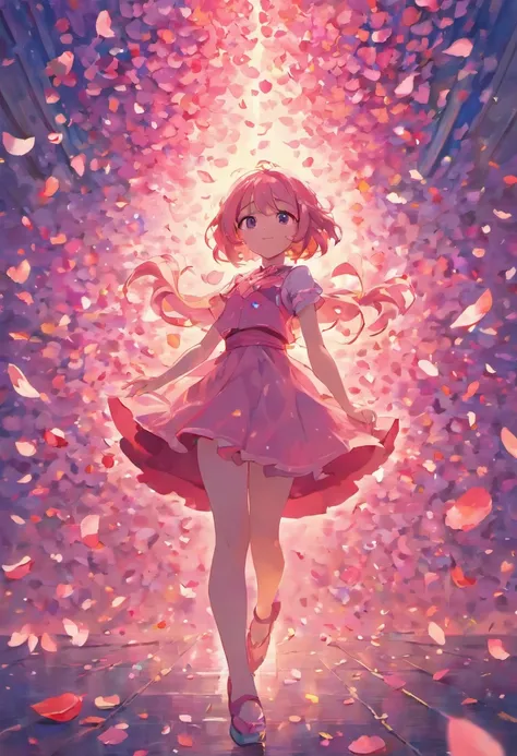 Rose petals floating in the air, art-deco, Color field painting, Chiaroscuro, Cinematic lighting, angle of view, hyper HD, Masterpiece、Pink and tender tones