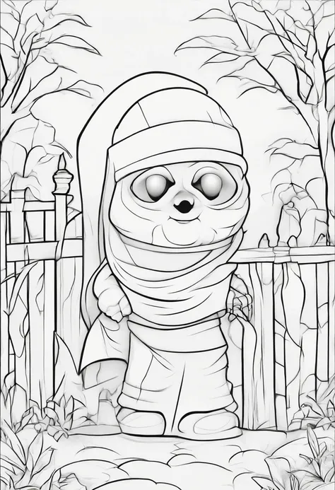 Halloween coloring pages for kids, cute little mummie scene, cartoon style, thick lines, low detail, graffiti
- Inspired, simple and clean lines, minimalist lines, no shading, no color