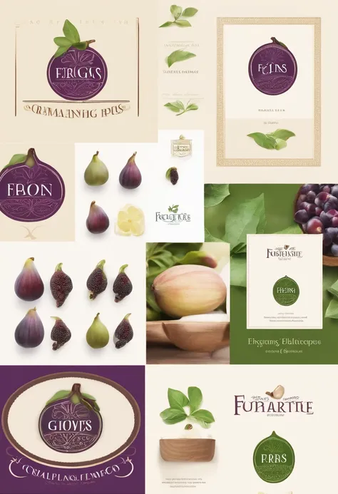 Design a logo representing FIGSNMORE, a food brand specializing in fig-based products. The logo should prominently feature a ripe fig fruit. Make it look fresh and appetizing with a touch of elegance. Use a color palette that includes deep purples and gree...