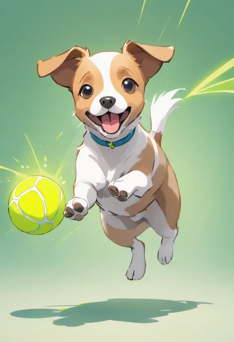 A Jack Russell Terrier chasing a tennis ball