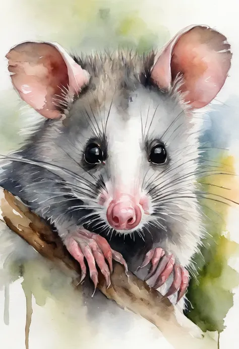 Australian opossum，Cute possum，Long tail，Gouache art，ink wash style，full bodyesbian，(((white backgrounid))),Plain white background，Just a possum，
Greg Rutkoski，aquarelle，Complicated details，The is very detailed，white backgrounid