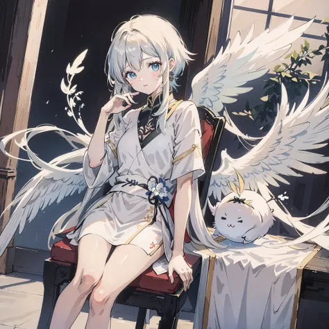 Anime - stylized image of a woman sitting on a chair with wings, From Arknights, Guweiz in Pixiv ArtStation, trending on artstation pixiv, from girls frontline, Digital art on Pixiv, high detailed official artwork, Guweiz on ArtStation Pixiv, Best anime 4k...