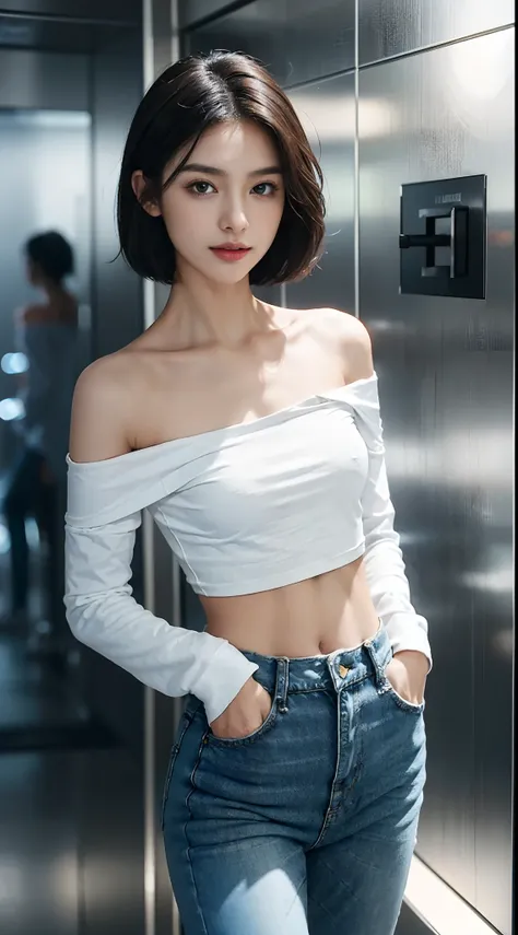 (shoulder length straight short black hair: 1.3), （Extremely meticulous CG 8k wallpaper），（Extremely refined and beautiful），（Masterpiece），（best qualtiy：1.0），（Ultra High Resolution：1.0），beautiful light up，Perfect lightning，realistic shaded，[A high resolution...