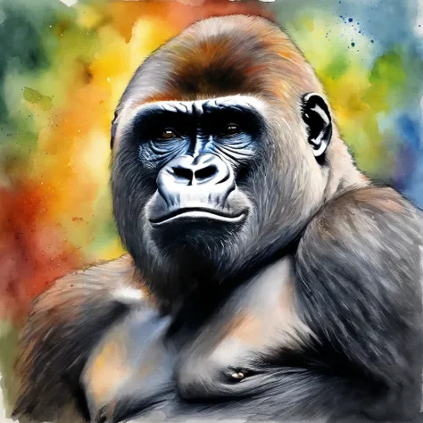 Picture of a gorilla, rainbow colours,spectacular, vibrant, no signature, no watermark