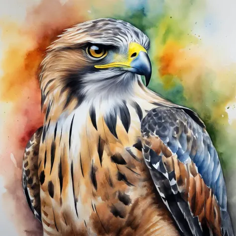 Picture of a hawk, rainbow colours,spectacular, vibrant, no signature, no watermark