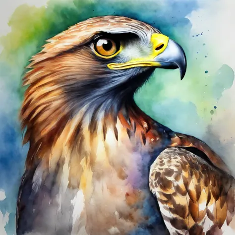 Picture of a hawk, rainbow colours,spectacular, vibrant, no signature, no watermark