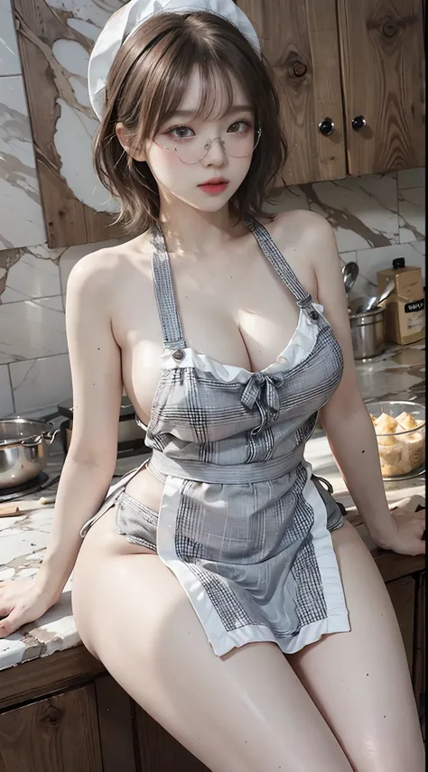 Top image quality、Raw photography、超A high resolution、18-year-old Korean、Glasses beauty、Colossal tits:1.5、cleavage of the breast:1.5、Healthy complexion、shiny white skin、(short cut hair)、((Light brown silver hair))、Beautiful eyes with random colors、very thin...