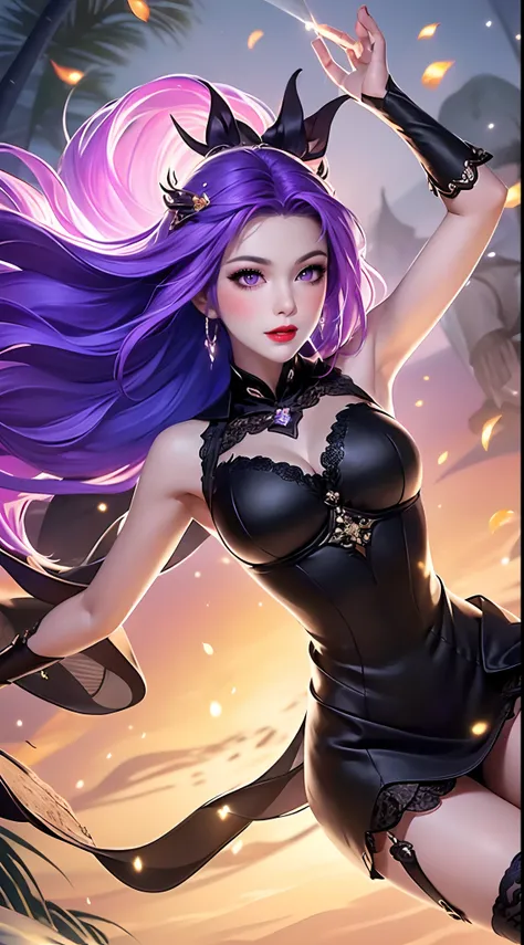 1 beautiful and sexy 20 year old girl, ((wearing a super purlpe dress:1.6)), ((a dress with diamonds:1.7)), ((long purple hair:1...