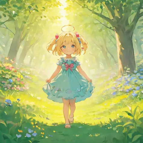 Background: Sunny afternoon

girl:

Blonde hair: Shine in the sun, Part of the hair covers the face, Uncover a sense of mystery
Dark blue eyes: clear and bright, Reveal intelligence and cunning, Staring ahead and smiling
Kurogoro Dress: The style is simple...