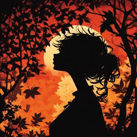 (Silhouette Art,cutouts:1.6)
(((Paper cutting art,A world where only black exists:1.3)

(Cowboy Shot),1 girl,Solo,
(Kimono Girl,profile:1.2),white, Clear and beautiful face,Black cat at feet

break
(Colored leaves、amarelo　Red:1.1)
Textured glass background...