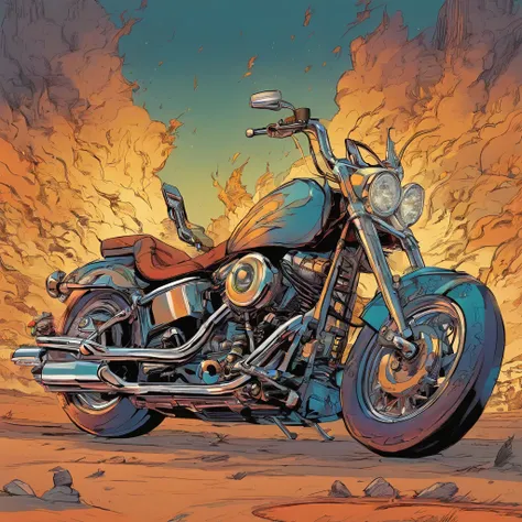 ghost rider, midshot, (cel-shading style:1.3), centered image, ultra detailed illustration, posing, (tetradic colors), inkpunk, (ink lines:1.1), strong outlines, art by MSchiffer, bold traces, unframed, high contrast, (cel-shaded:1.1), vector, 32k resoluti...