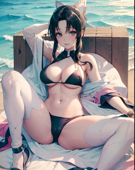 high-level image quality、Girl in micro bikini on the beach, Enchanting anime girl, realistic bikini, Best Anime 4k Konachan Wallpapers, Smooth Anime CG Art, Fubuki, Where is the Gawau, in beach, Racing in 4K, anime moe art style, (Best Quality, 4K, Ultra-d...