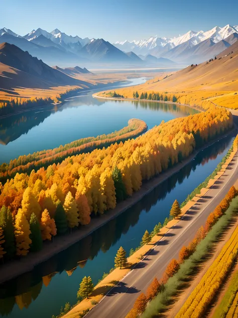 Autumn in Xinjiang is a charming season，The scenery at this time is very beautiful，Especially Kanas Lake and Hemu Village，Autumn leaves turn yellow，The pine trees on the mountain also turned golden，The lake also turned blue，The whole setting is very beauti...