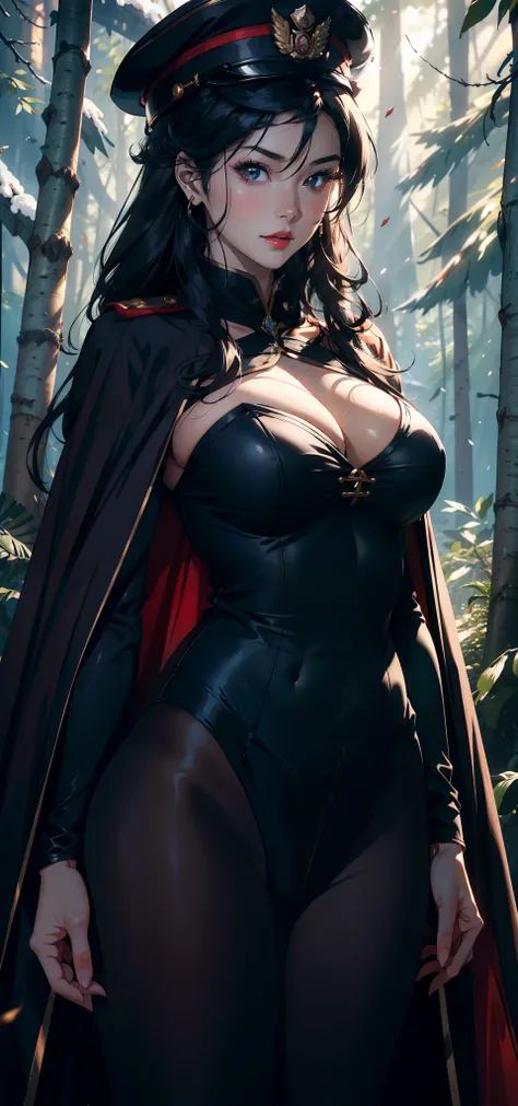 1female，41 years old，熟妇，A MILF ，Married Woman， mature，plumw，extremely large bosom ，Pornographic exposure， 独奏，（Background with：stunning view，Birch forest，city ruins，There is a lot of war）Snow-white skin， She has short black hair，Stand deep in the forest，see...