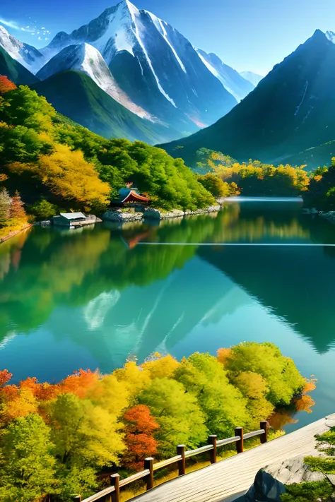 a beautiful korean mountain and lake, (masterpiece), (portrait), (raw photo), (highly detailed cg unity 8k wallpaper) intricate,...