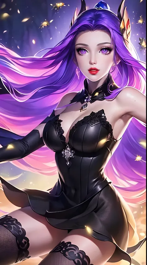 1 beautiful and sexy 20 year old girl, ((wearing a super purlpe dress:1.6)), ((a dress with diamonds:1.7)), ((long purple hair:1.6)), jewelry elaborately made from precious stones and beautiful hair, ((A thin red silk scarf covers half of the face:1.5)), (...