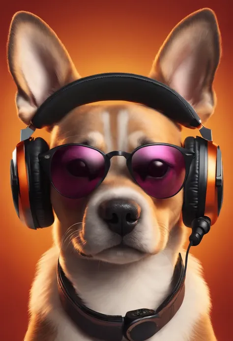 Realistic style, Master Parts, Best Quality, 8K, art  stations, foco nítido, Ultra-realistic, high détails, Cool puppy wearing Ray-Ban sunglasses and headphones, Podcasts with microphone, Podcaster