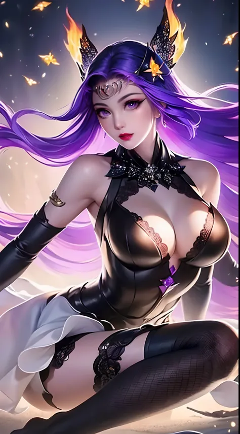 1 beautiful and sexy 20 year old girl, ((wearing a super purlpe dress:1.6)), ((a dress with diamonds:1.7)), ((long purple hair:1.6)), jewelry elaborately made from precious stones and beautiful hair, ((A thin red silk scarf covers half of the face:1.5)), (...