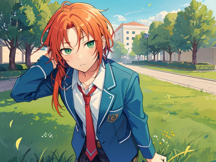 ensemble stars, 1boy, tsukinaga leo, green eyes, blush