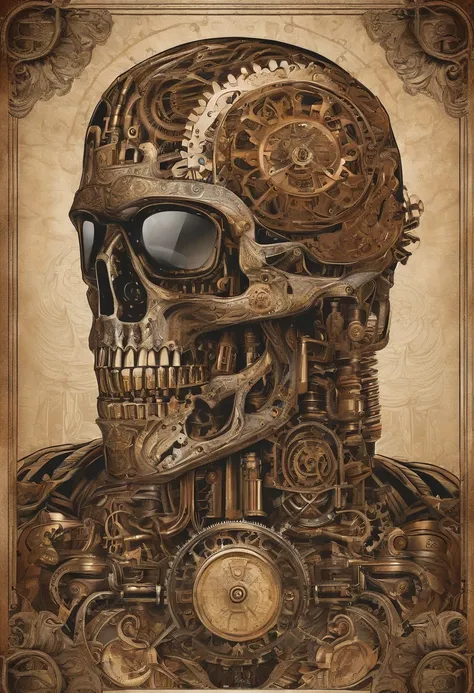 poster portrait of Terminator/Schwarzenegger with an intricate design