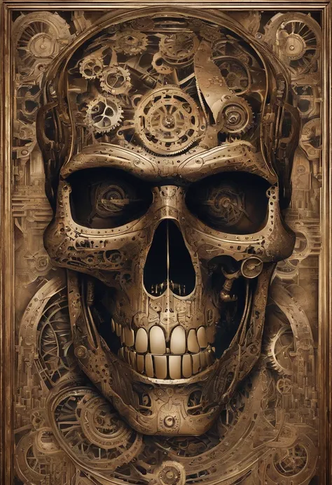 poster portrait of Terminator/Schwarzenegger with an intricate design