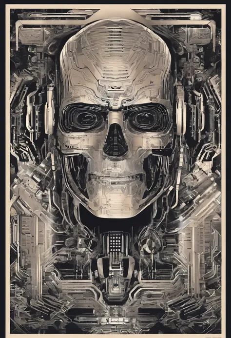 a poster portrait of Terminator/Schwarzenegger with an intricate design