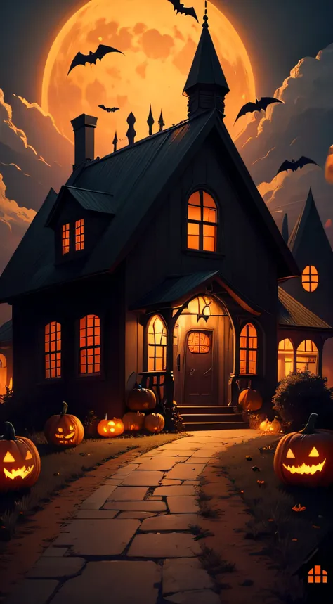 halloween wallpaper, pumpkin, spooky house, candies