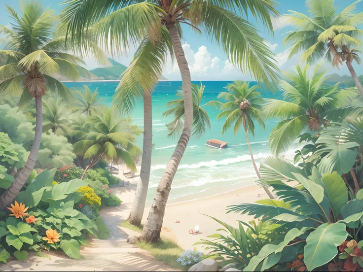 Holiday cottage, Blue-white,Coconut Tree, beachside, spray..