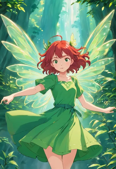 red-haired fairy in a green dress