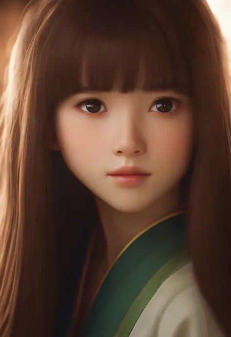 spirited away chihiro ,with long hairs ,beautiful eyes, realistic ,fine detail, matt skin, perfect face, japanese  girl