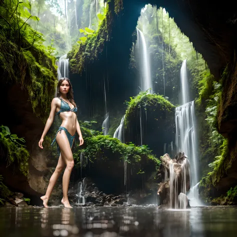 Realistic photo of mystery beautiful cave landscape background, daramatic moment, water, unique plants, aesthetic cave, dramatic dark ligh, cinematic wide portrait view, sharp focus, natgeo photoography, RAW pohoto, highly detailed, high texture, ultra hd,...