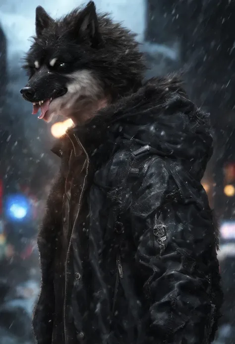 （Blizzards in the dark）（Libido boy，black black jacket，Torches in hand）（A wolf followed）