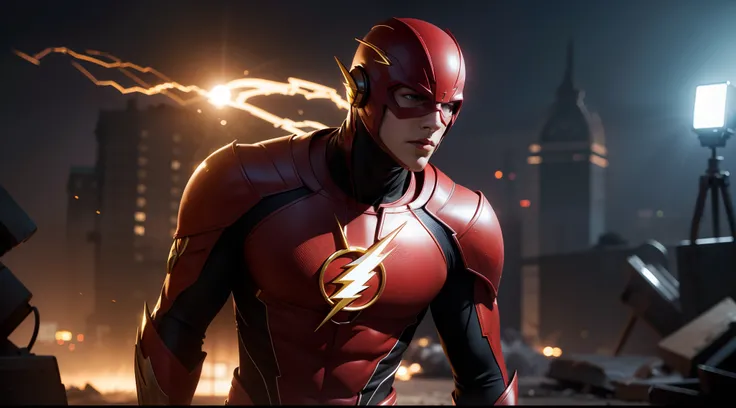 Flash от DC Comics, CGI with clear focus, Photorealistic, high detail, Realistic, Masterpiece, absurdress, Best Quality, HDR, hiquality, hight resolution, Extremely detailed, 8k wallpaper, intricate details, 8K UHD, Full-HD, (foto realista:1.2), Contrast, ...