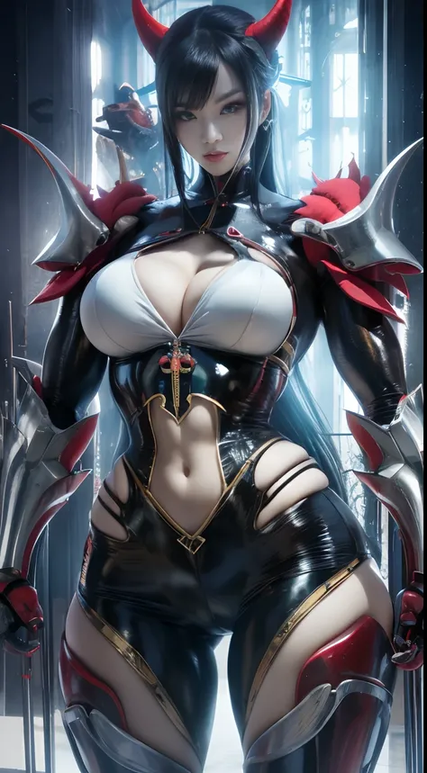 FUTURISTIC CHINESE GREN DEMON WOMAN, MECHANICAL ARMOR, MUSCLE BODY