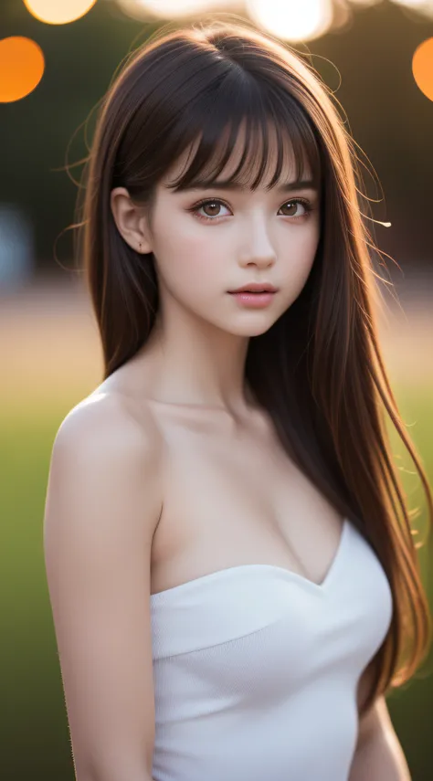 (best quality), (ultra-detailed), (llustration), (detailed light), (an extremely delicate and beautiful), 1young girl, brown hair, brown eyes, model, bare shoulders, best quality, extremely detailed CG unified 8k wallpaper, High-definition raw color photos...