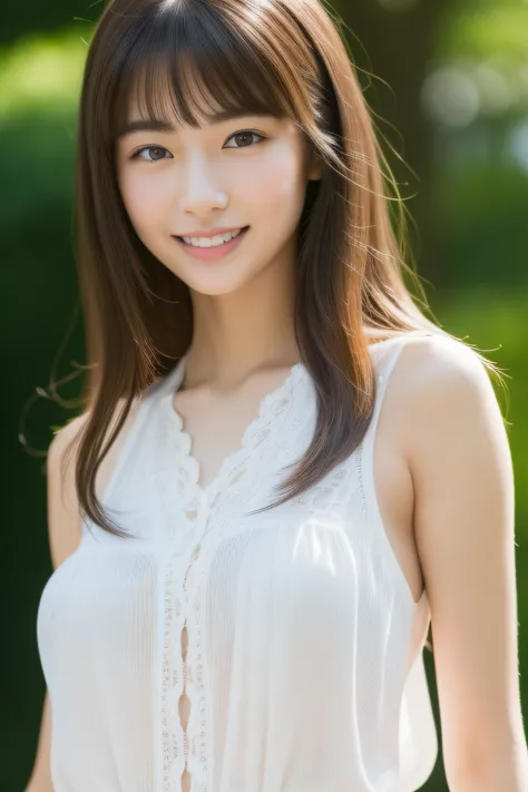 (((​masterpiece))), top-quality, Extremely detailed, Detailed background, Very beautiful girl, Japanese, 16 yo,  Detailed face, Bangs, Smile, (Full body:1.5), (Random hairstyles :1.2), (Young Face), (Perfect body:1.1), Blouse, Summer, in 8K, Wallpaper, ama...