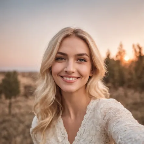 femme blonde selfie sourire