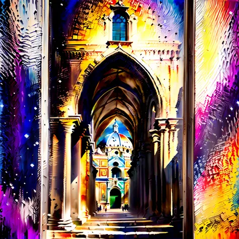 View to Florence Cathedral Duomo di Firenze acrylic painting, crisp vivid colors --ar 16:9