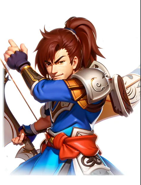 Cartoon image of a man with a bow, Mikuni authentic, shirow masamune, jrpg character, hero pose, taliyah, hero 2 d fanart artsation, hero character, character art closeup, coriolios rpg art style, Main character, rpg character avatar, hero character art, F...